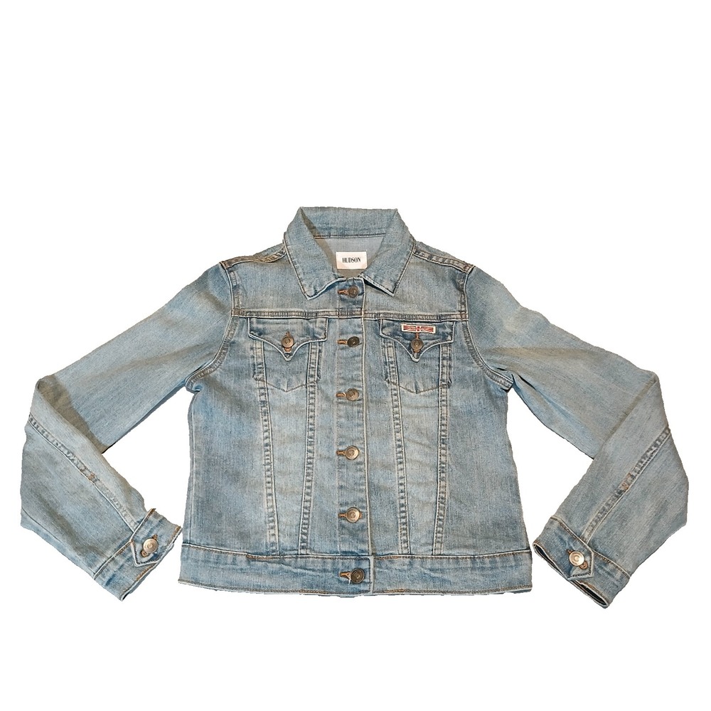 Hudson Jeans Classic Fitted Trucker Denim Blue Jacket Womens Tahoe Embroidered L
